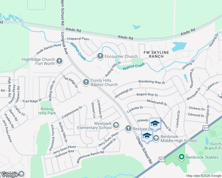 map of restaurants, bars, coffee shops, grocery stores, and more near 10180 Wandering Way Street in Benbrook