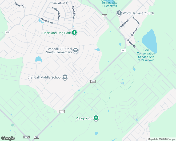 map of restaurants, bars, coffee shops, grocery stores, and more near 3917 Rochelle Lane in Crandall