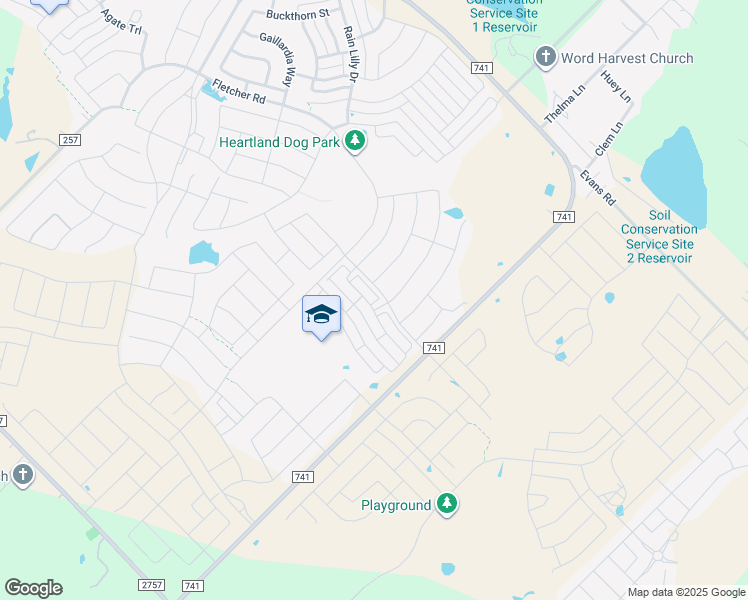 map of restaurants, bars, coffee shops, grocery stores, and more near 2834 Journey Lane in Crandall