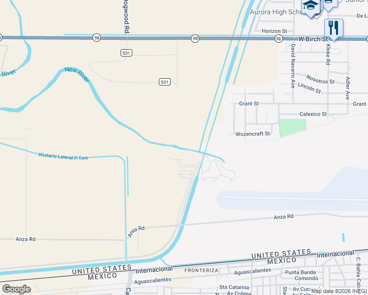 map of restaurants, bars, coffee shops, grocery stores, and more near 52 2nd Street in Calexico