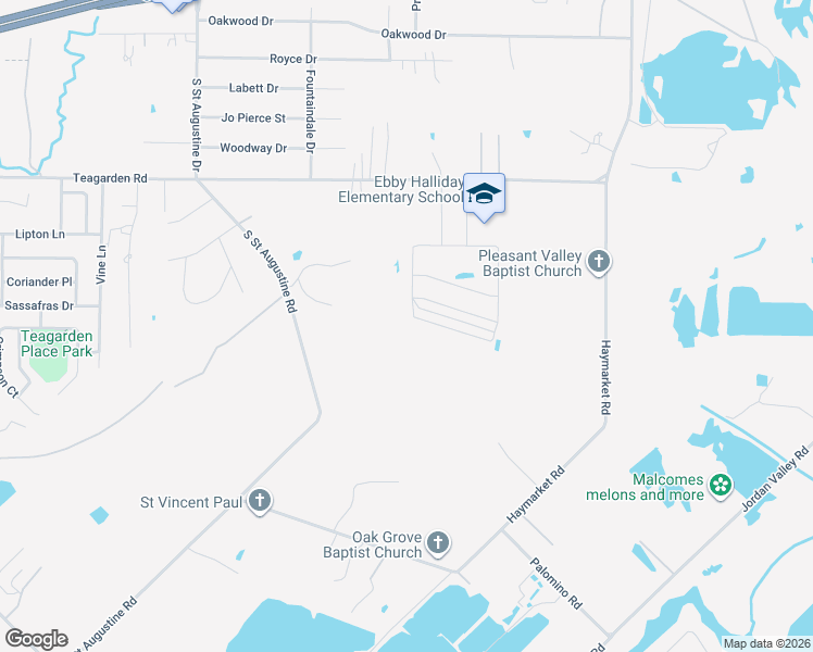map of restaurants, bars, coffee shops, grocery stores, and more near 2500 South Saint Augustine Road in Dallas