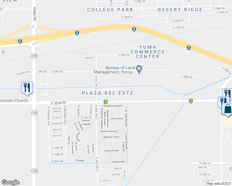 map of restaurants, bars, coffee shops, grocery stores, and more near 7179 East 31st Place in Yuma