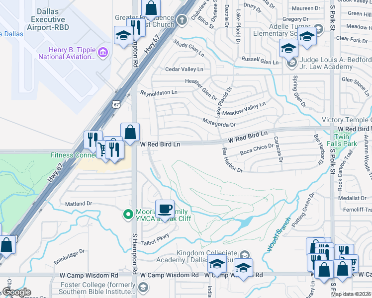 map of restaurants, bars, coffee shops, grocery stores, and more near 2000 West Red Bird Lane in Dallas