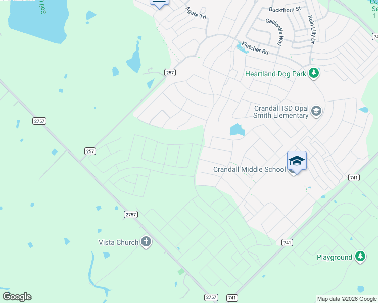 map of restaurants, bars, coffee shops, grocery stores, and more near 8175 County Road 257 in Forney