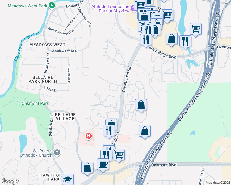 map of restaurants, bars, coffee shops, grocery stores, and more near 5240 Welden Court in Fort Worth