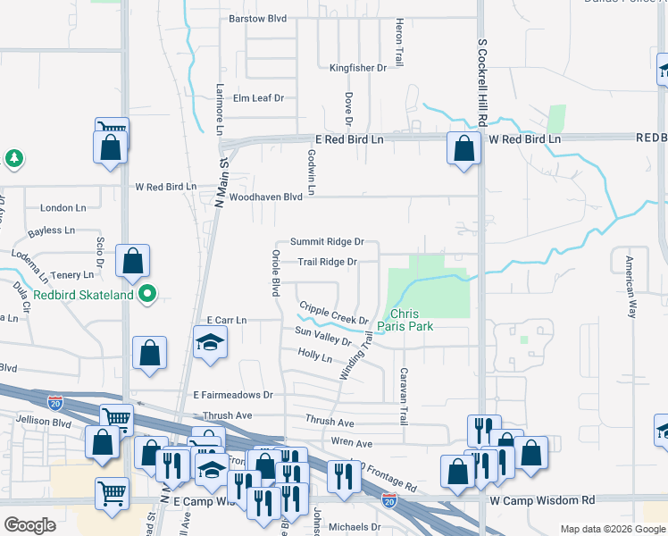 map of restaurants, bars, coffee shops, grocery stores, and more near 554 Trail Ridge Drive in Duncanville