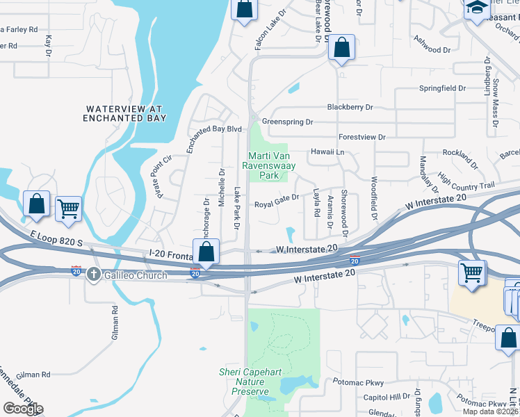 map of restaurants, bars, coffee shops, grocery stores, and more near 7212 Royal Gate Drive in Arlington