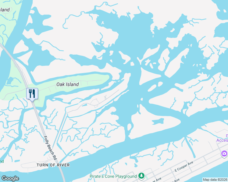 map of restaurants, bars, coffee shops, grocery stores, and more near 284 Little Oak Island Drive in Folly Beach