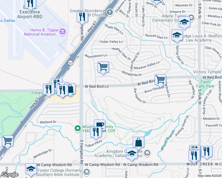 map of restaurants, bars, coffee shops, grocery stores, and more near 2000 West Red Bird Lane in Dallas