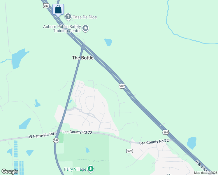 map of restaurants, bars, coffee shops, grocery stores, and more near 7045 U.S. Highway 280 West in Auburn