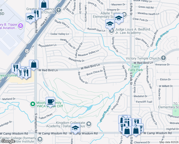 map of restaurants, bars, coffee shops, grocery stores, and more near 1637 Boca Chica Drive in Dallas