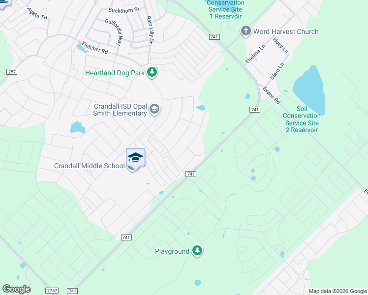 map of restaurants, bars, coffee shops, grocery stores, and more near 3917 Rochelle Lane in Crandall