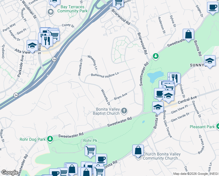 map of restaurants, bars, coffee shops, grocery stores, and more near 3344 Kennelworth Lane in Bonita