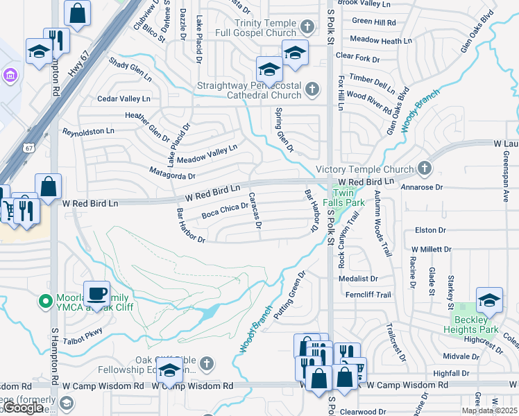 map of restaurants, bars, coffee shops, grocery stores, and more near 1438 Boca Chica Dr in Dallas