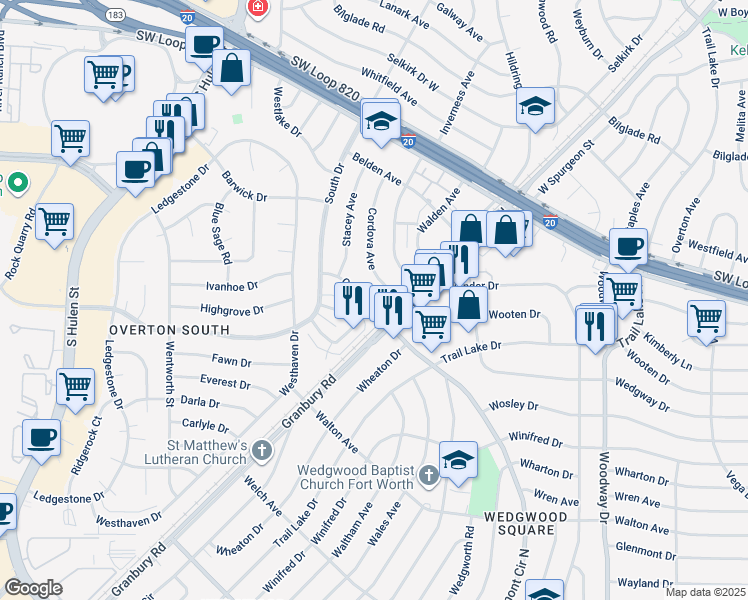 map of restaurants, bars, coffee shops, grocery stores, and more near 4327 Gorman Drive in Fort Worth