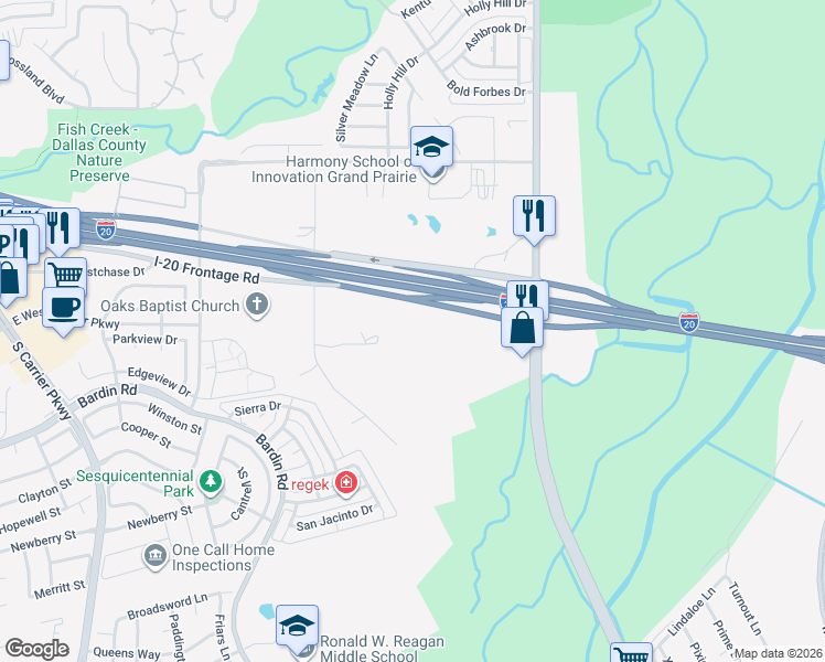 map of restaurants, bars, coffee shops, grocery stores, and more near 8 Chelsea in Grand Prairie