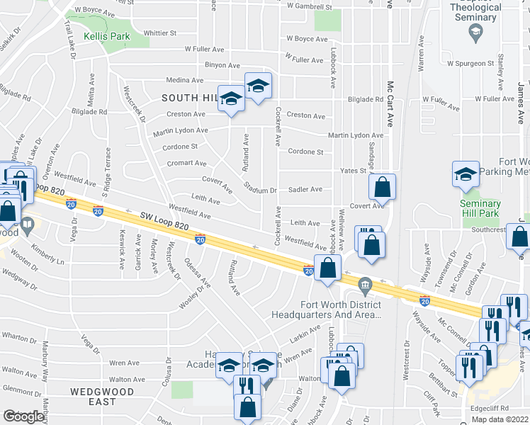 map of restaurants, bars, coffee shops, grocery stores, and more near 5067 Rector Avenue in Fort Worth