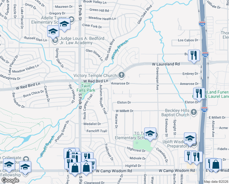 map of restaurants, bars, coffee shops, grocery stores, and more near 721 Mannington Drive in Dallas