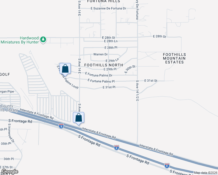 map of restaurants, bars, coffee shops, grocery stores, and more near 14229 East 31st Place in Yuma