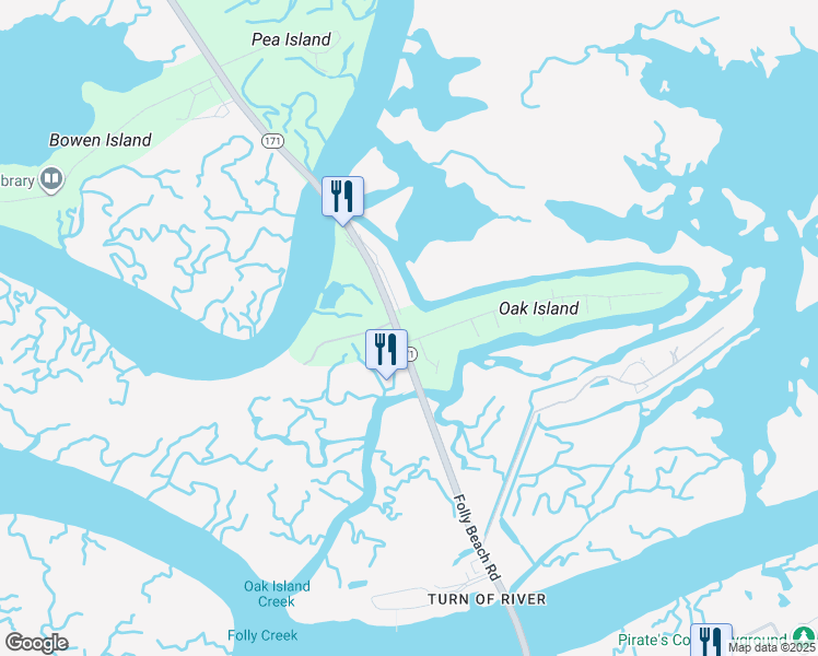 map of restaurants, bars, coffee shops, grocery stores, and more near 201 Oak Island Drive in Charleston