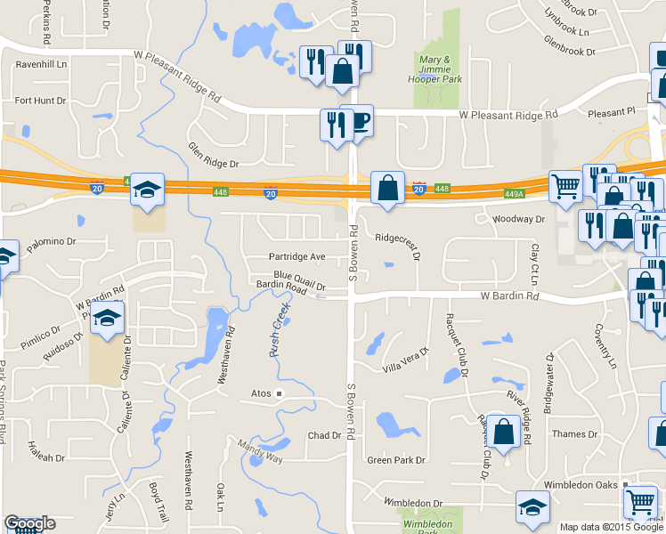 map of restaurants, bars, coffee shops, grocery stores, and more near 4502 Partridge Court in Arlington