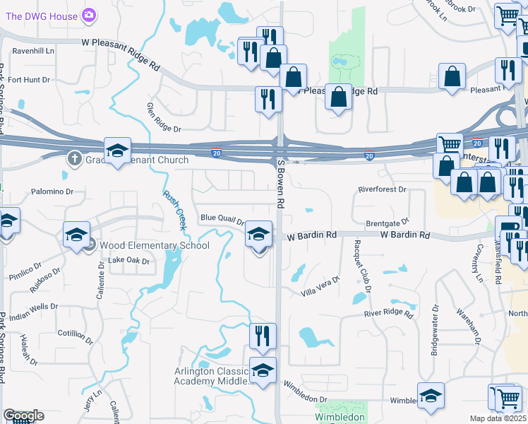map of restaurants, bars, coffee shops, grocery stores, and more near 4502 Partridge Court in Arlington