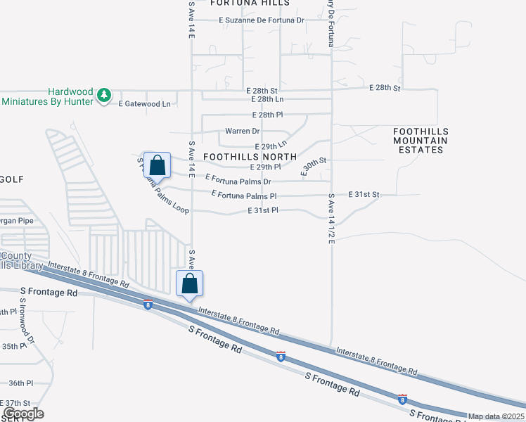 map of restaurants, bars, coffee shops, grocery stores, and more near 14262 East 31st Place in Yuma