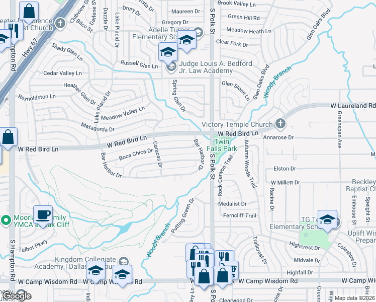 map of restaurants, bars, coffee shops, grocery stores, and more near 1221 Bar Harbor Drive in Dallas