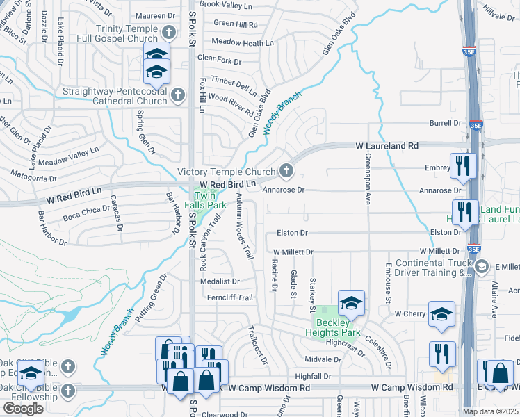 map of restaurants, bars, coffee shops, grocery stores, and more near 6334 Forest Knoll Trail in Dallas