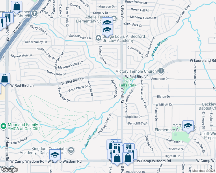 map of restaurants, bars, coffee shops, grocery stores, and more near 1221 Bar Harbor Drive in Dallas