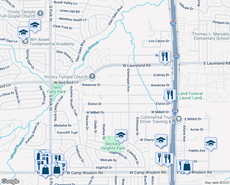 map of restaurants, bars, coffee shops, grocery stores, and more near 547 Mannington Drive in Dallas