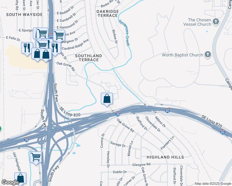 map of restaurants, bars, coffee shops, grocery stores, and more near 5129 Ivy Wood Ln in Fort Worth