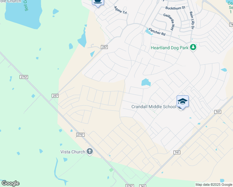 map of restaurants, bars, coffee shops, grocery stores, and more near 8175 County Road 257 in Forney