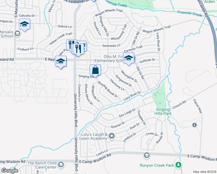 map of restaurants, bars, coffee shops, grocery stores, and more near 6216 Bowling Brook Drive in Dallas