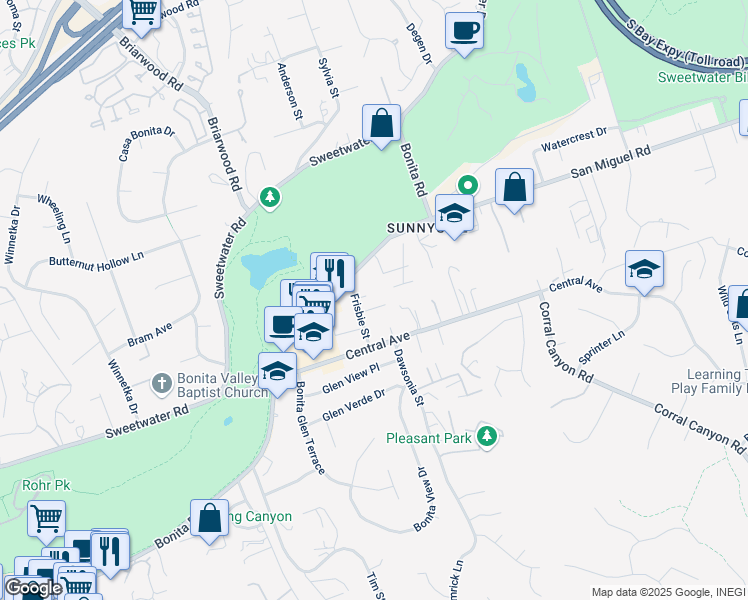 map of restaurants, bars, coffee shops, grocery stores, and more near 5217 Aleman Place in Bonita