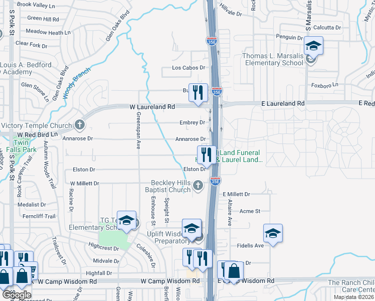 map of restaurants, bars, coffee shops, grocery stores, and more near 207 Mannington Drive in Dallas