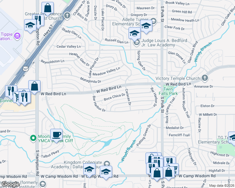 map of restaurants, bars, coffee shops, grocery stores, and more near 1535 Boca Chica Drive in Dallas