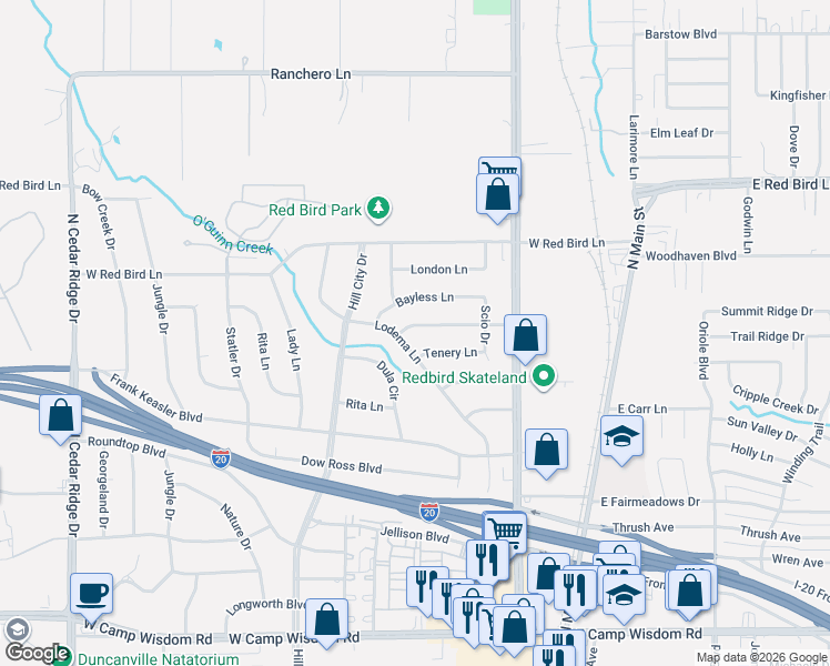 map of restaurants, bars, coffee shops, grocery stores, and more near 334 Omaha Lane in Duncanville