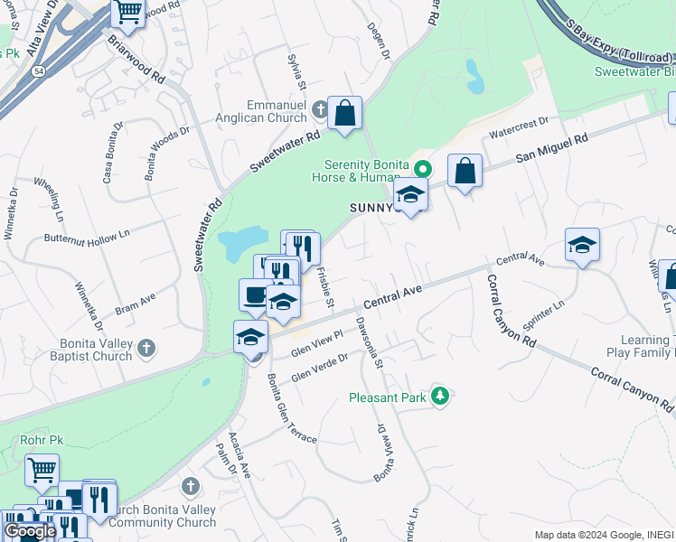 map of restaurants, bars, coffee shops, grocery stores, and more near 5217 Aleman Place in Bonita