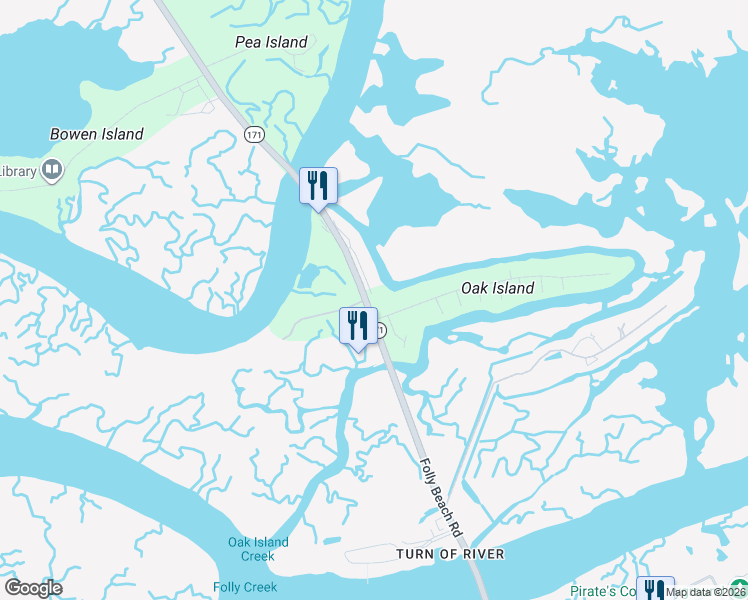 map of restaurants, bars, coffee shops, grocery stores, and more near 2262 Folly Road in Charleston