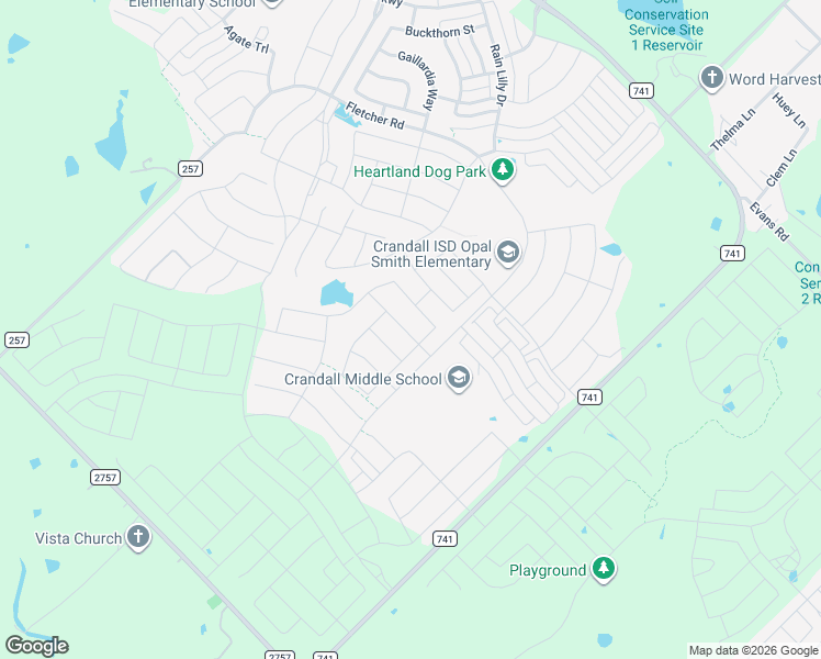 map of restaurants, bars, coffee shops, grocery stores, and more near 816-1224 Farm to Market 741 in Crandall