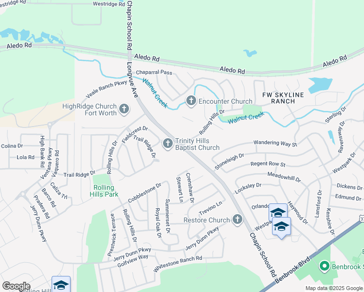 map of restaurants, bars, coffee shops, grocery stores, and more near 10218 Rolling Hills Drive in Benbrook