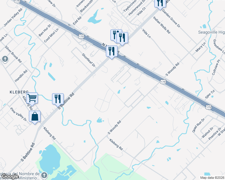 map of restaurants, bars, coffee shops, grocery stores, and more near 32 Blue Bayou Drive in Dallas