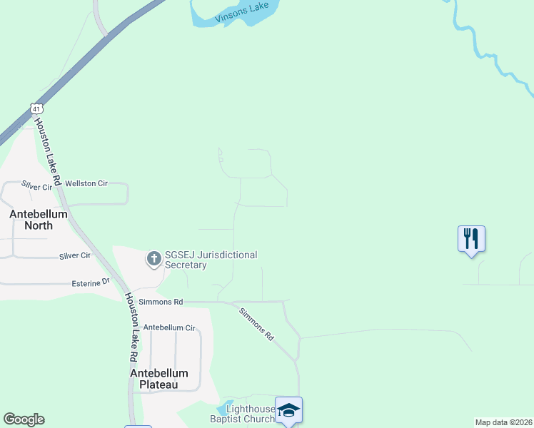 map of restaurants, bars, coffee shops, grocery stores, and more near 205 Lowpoint Trail in Warner Robins