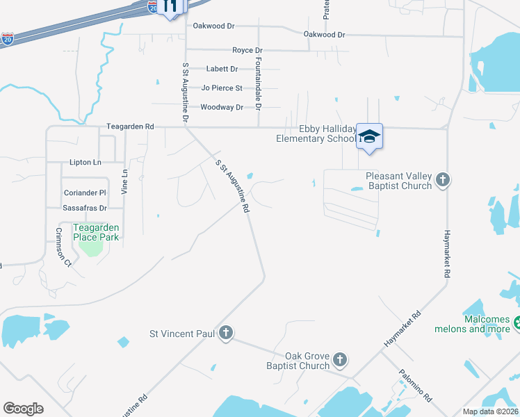map of restaurants, bars, coffee shops, grocery stores, and more near 2314 South Saint Augustine Road in Dallas