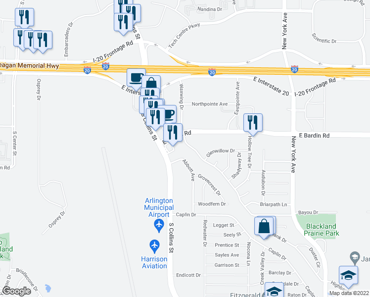 map of restaurants, bars, coffee shops, grocery stores, and more near 4719 Abbott Avenue in Arlington