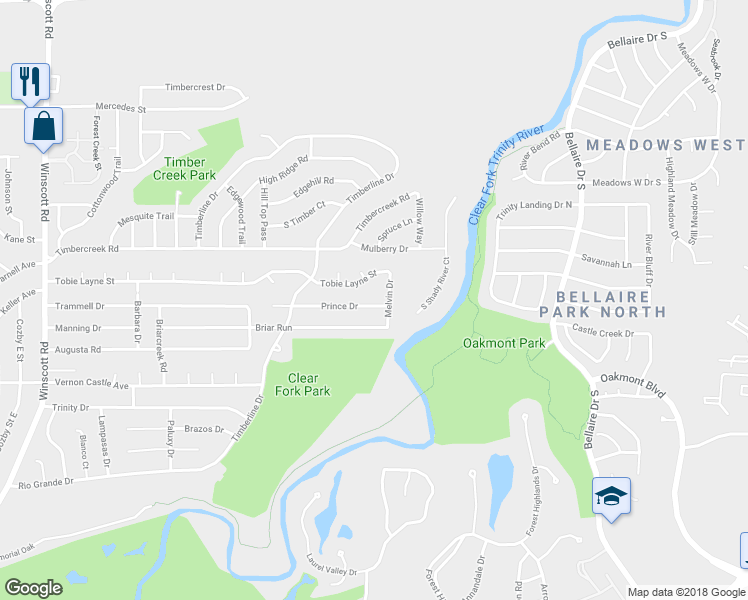 map of restaurants, bars, coffee shops, grocery stores, and more near 1825 Prince Drive in Benbrook