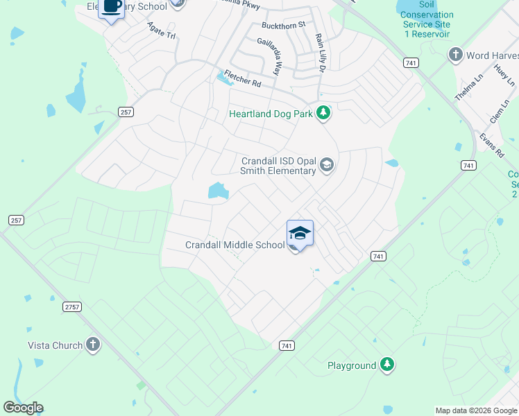 map of restaurants, bars, coffee shops, grocery stores, and more near 816-1224 Farm to Market 741 in Crandall