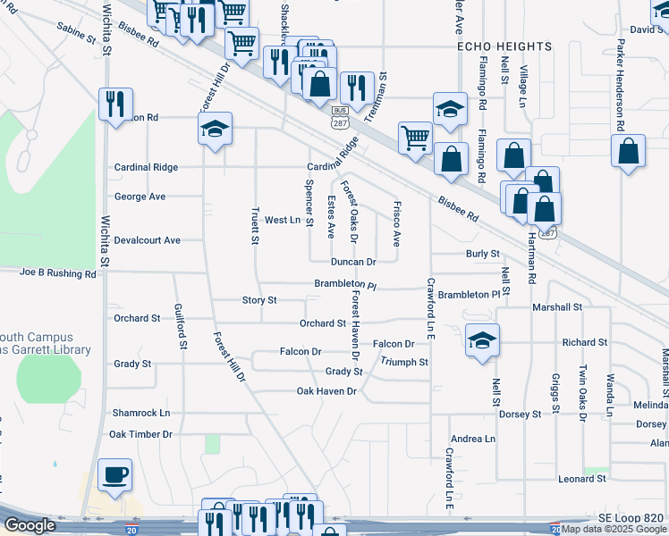 map of restaurants, bars, coffee shops, grocery stores, and more near 3709 Brambleton Place in Forest Hill