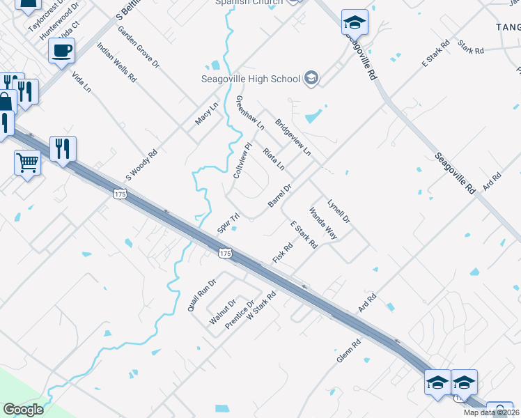 map of restaurants, bars, coffee shops, grocery stores, and more near 1474 Barrel Drive in Dallas